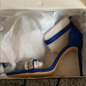 Blue rhinestone heeled sandals